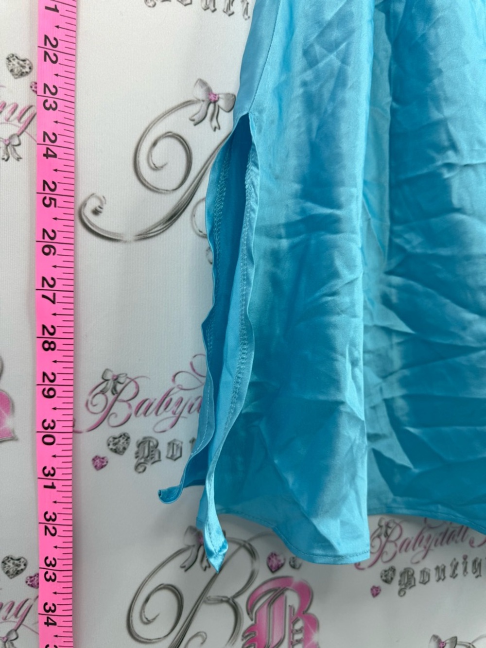 Silk and Satin dress rhinestone diamond Aqua Slip Dress with Keyhole Detail - Picture 6 of 13